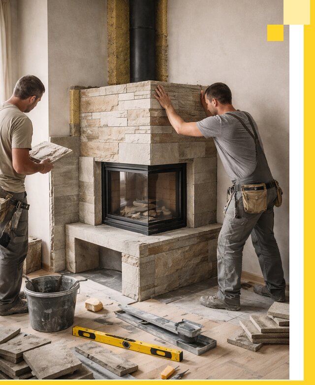 Угловые камины под ключ проект, монтаж и отделка в Нововоронеже