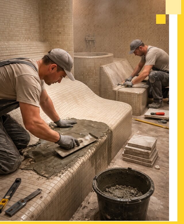 Лежаки для хамама под ключ в Нововоронеже, проект и монтаж