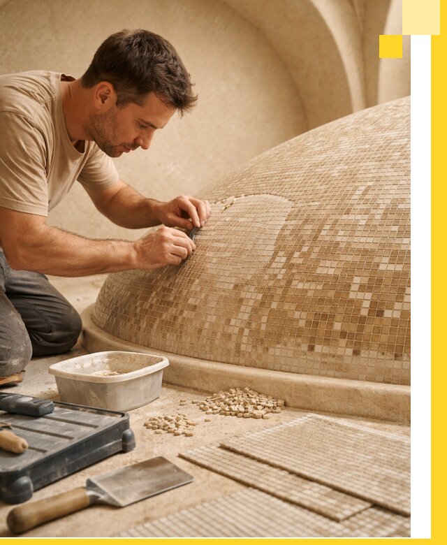 Профессиональная укладка мозаики для хамама под ключ в Нововоронеже